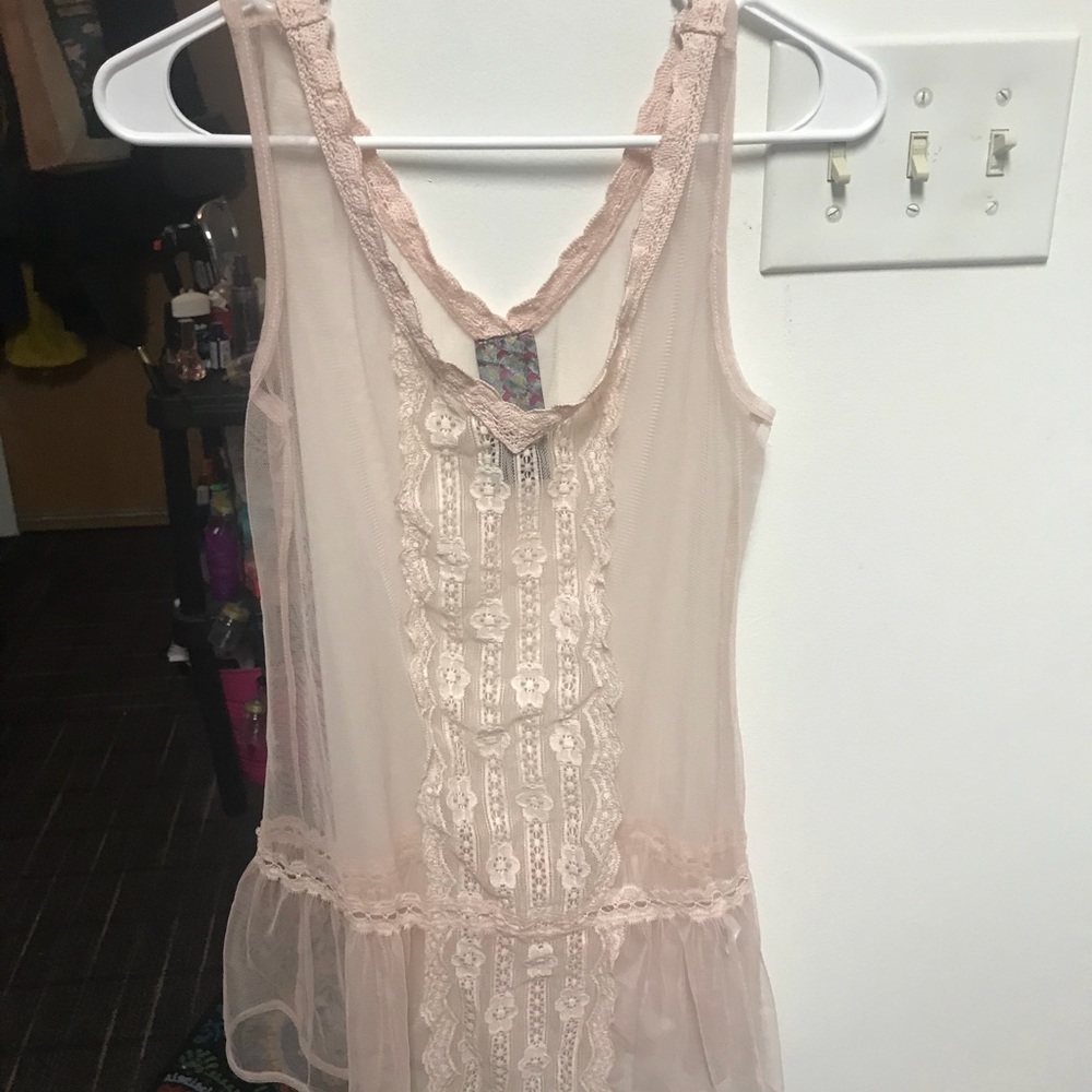 Never wornLight pink see through peplum lace shirt